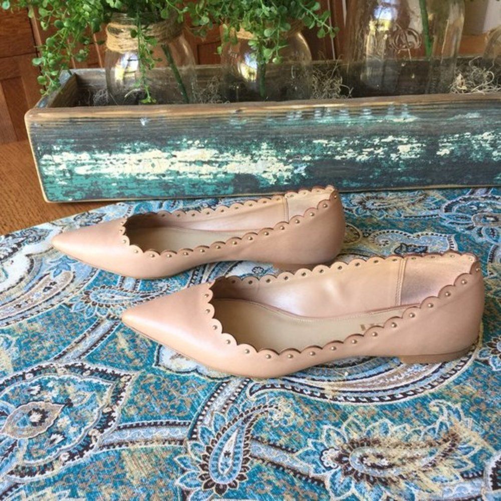 Coach Jill Leather Flats Nude Scalloped Studded Pointed Toe 6 - Picture 6 of 8